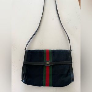 Vintage Authentic Gucci Black GG Original Canvas Green and Red